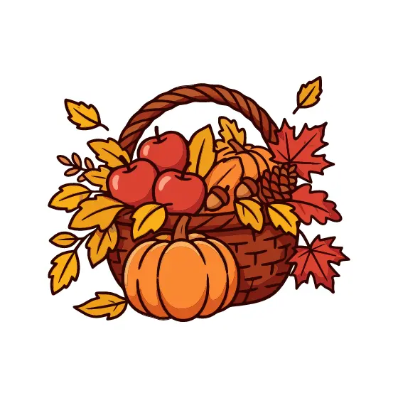 Harvest Basket With Pumpkins And Acorns