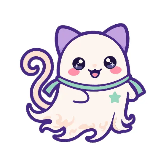 Cream Ghost Cat With Mint Scarf
