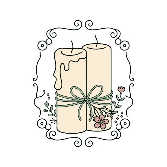 Two Candles With Ribbon And Blooms