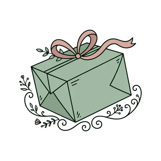 Tilted Sage Gift Box With Rose Bow