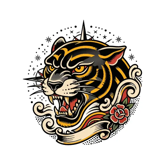 Panther Head with Compass Star and Scroll