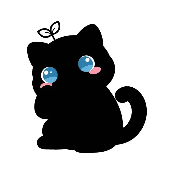 Black Cat With Sprout on Head
