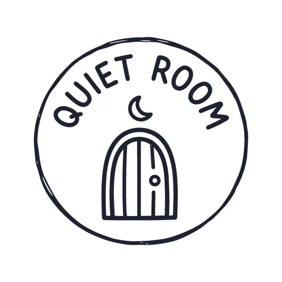 Quiet Room Badge With Arched Wooden Door
