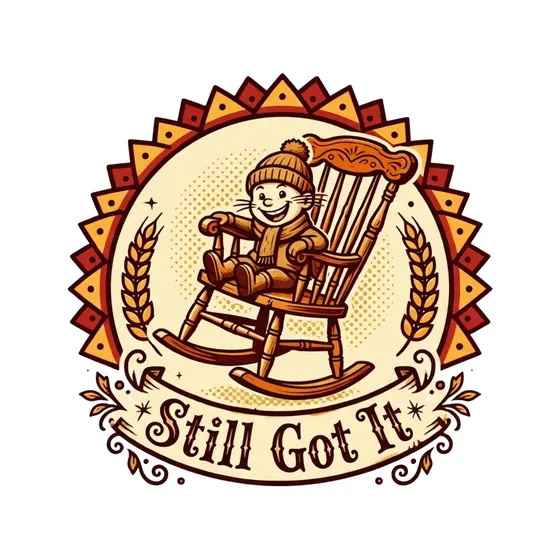 Rocking Chair Badge With Knit Cap Cat