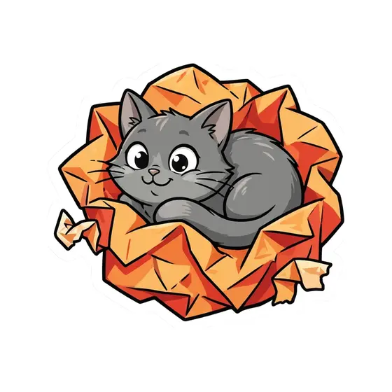 Grey Cat Nestled in Orange Paper Nest