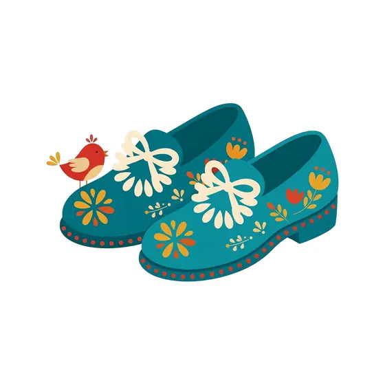 Teal Loafers With Floral Embroidery