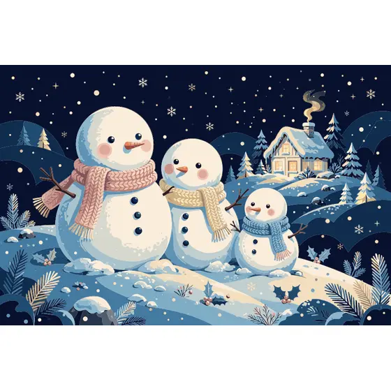 Three Snowmen with Knitted Scarves