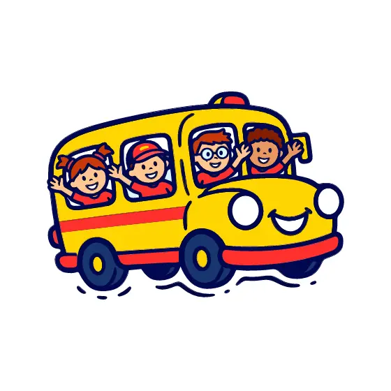 Yellow Bus Full of Waving Students