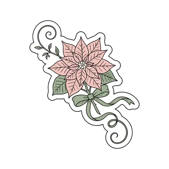 Blush Poinsettia Sticker With Sage Ribbon