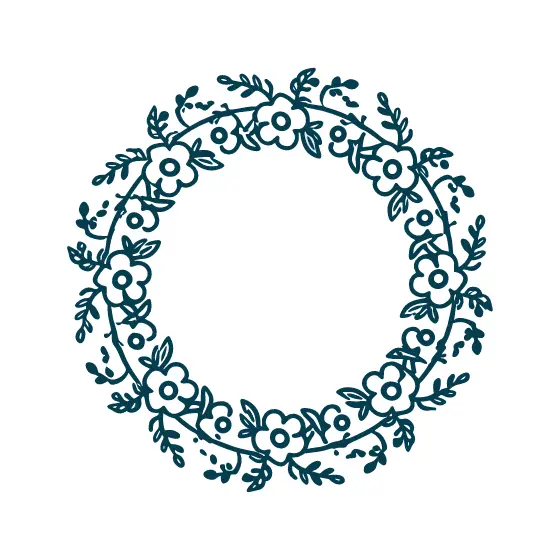 Teal Floral Wreath Frame Line Art
