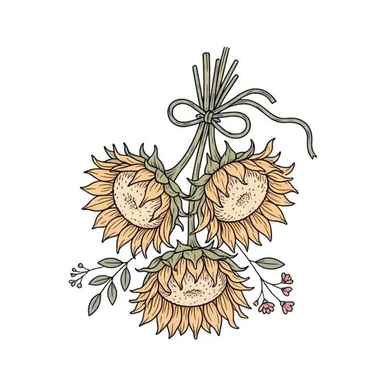 Hanging Sunflower Bundle With Sage Ribbon