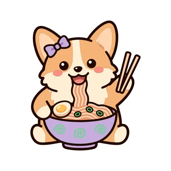 Kawaii Corgi Slurping Ramen With Chopsticks