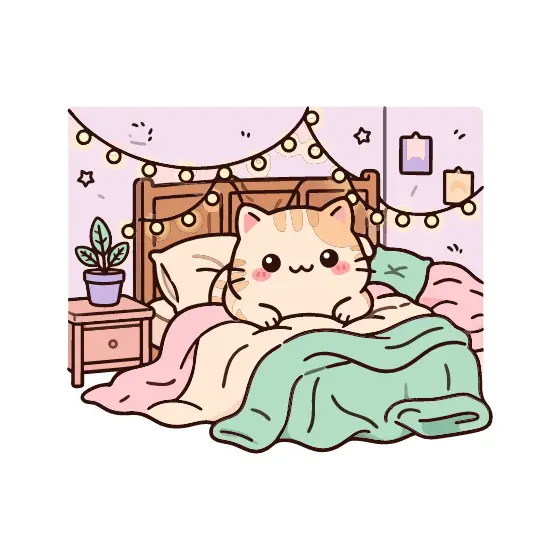 Plump Cat Resting In Cozy Bedroom
