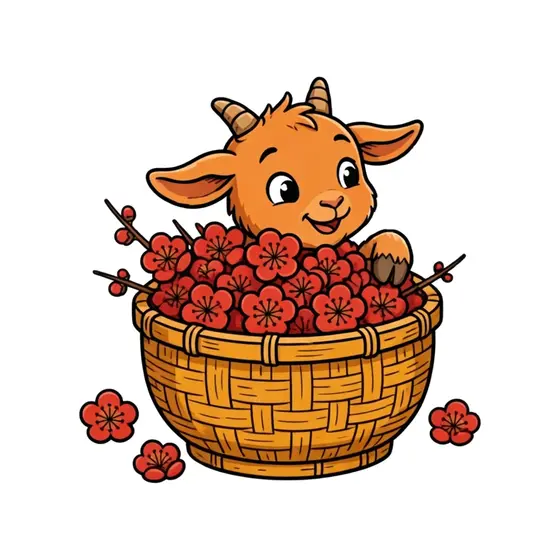 Goat Kid Peeking From Plum Basket