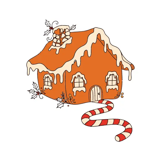 Lopsided Gingerbread Cottage With Candy Cane