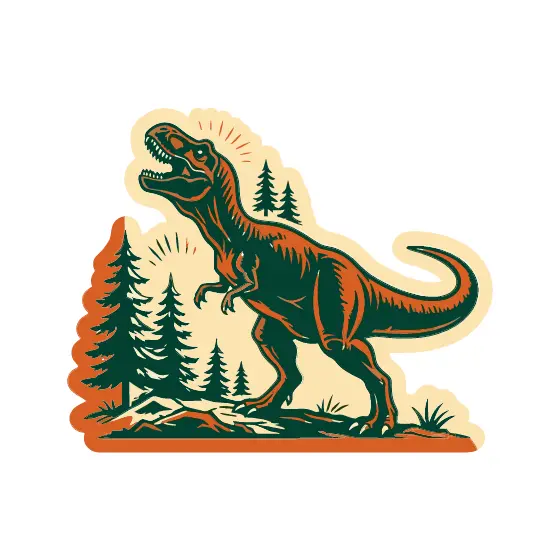 Rust Red Tyrannosaurus Roaring Among Pines