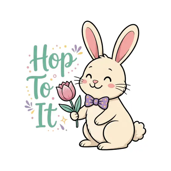 Pink Tulip Bunny With Purple Bow Tie