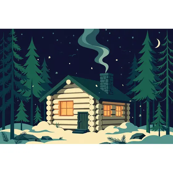 Moonlit Log Cabin With Glowing Windows