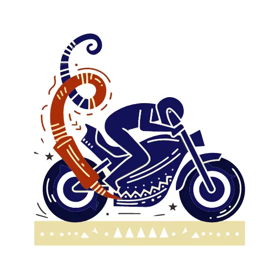 Navy Motorcycle With Curling Orange Exhaust