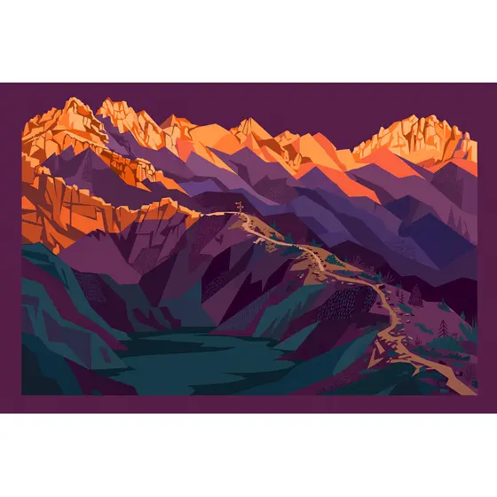 Sunlit Mountain Pass Over Shadowed Lake