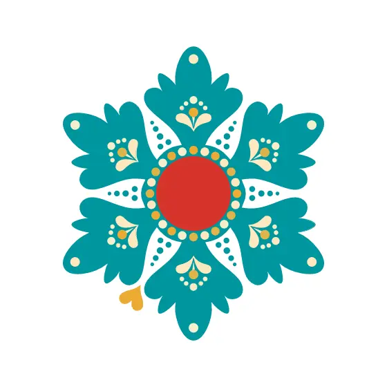 Teal Snowflake With Mustard Dot Center