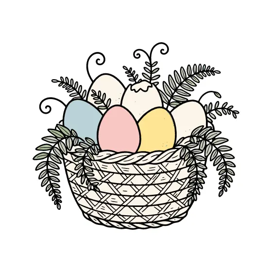 Blue Pink Yellow Eggs In Basket