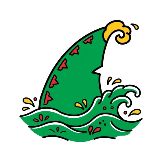 Green Shark Fin With Red Tribal Accents
