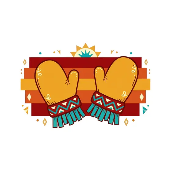 Golden Mittens on Striped Backdrop