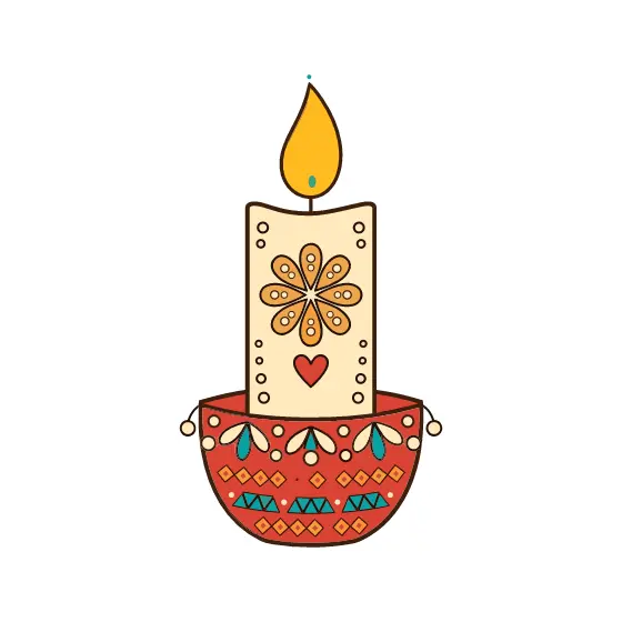 Red Folk Candle With Flower Carving