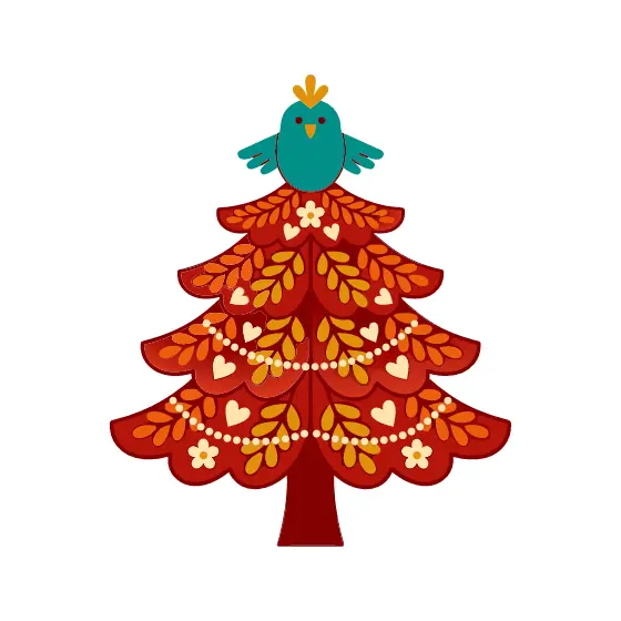 Folk Tree With Teal Bird Topper