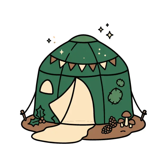 Round Green Tent With Bunting