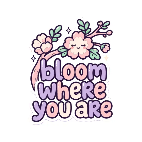 Sleepy Pink Blossom Branch With Lettering