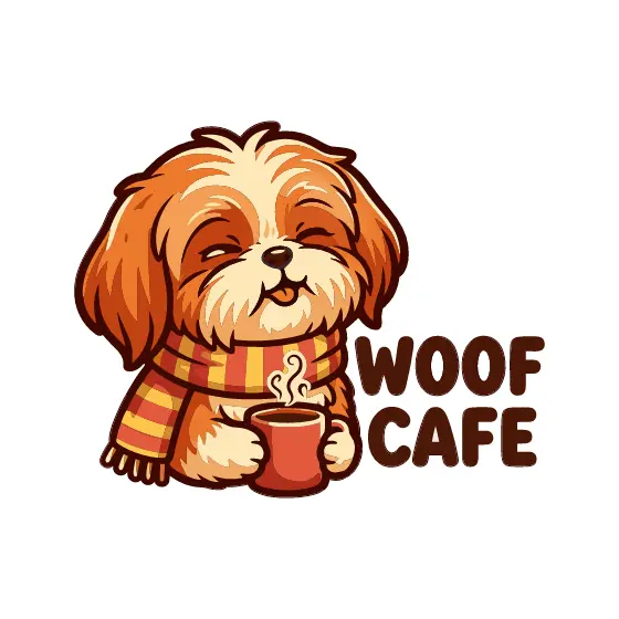 Shih Tzu With Scarf and Woof Cafe Text