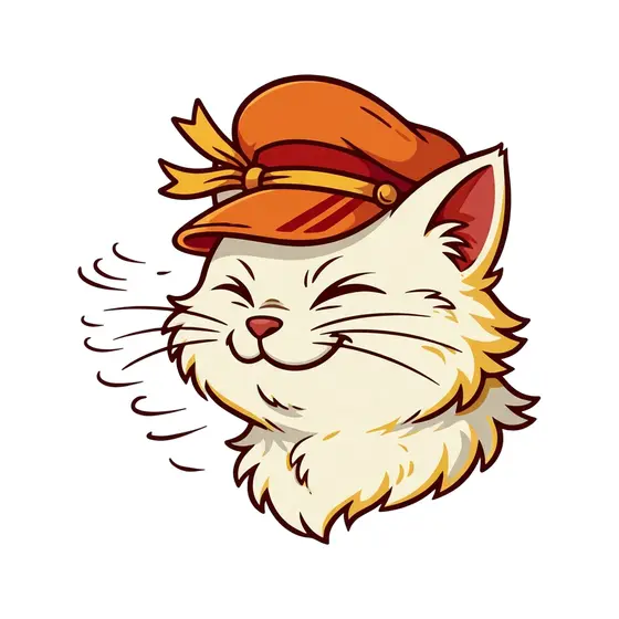 Smiling Cat in Orange Ribbon Cap