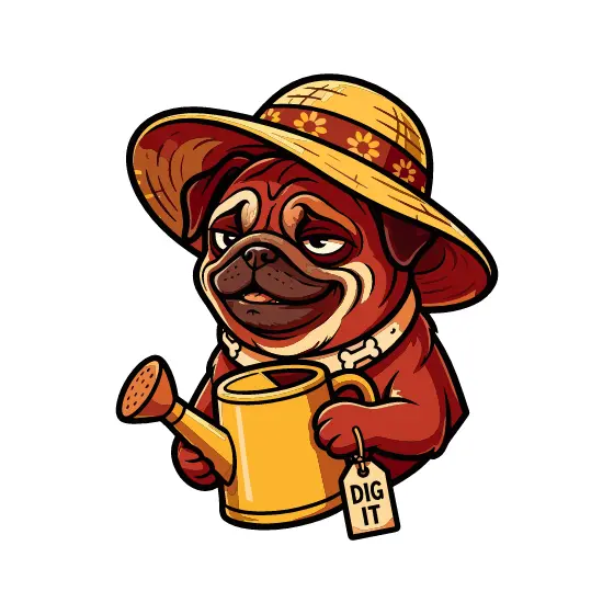 Red-Coated Pug With Yellow Can