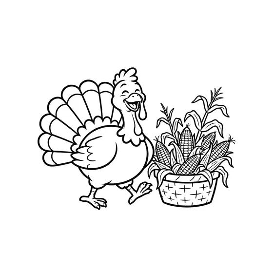 Smiling Turkey Beside Corn Basket