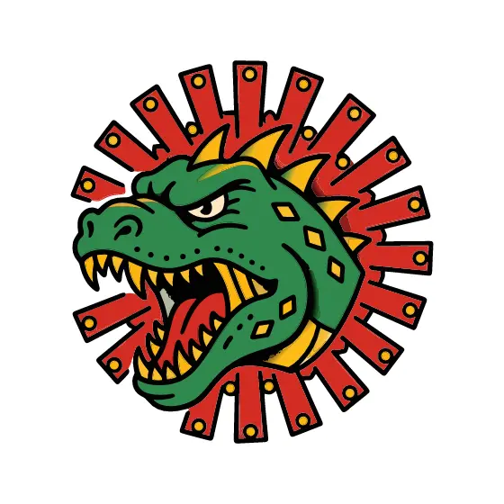 Spiked Green Dinosaur in Studded Sunburst