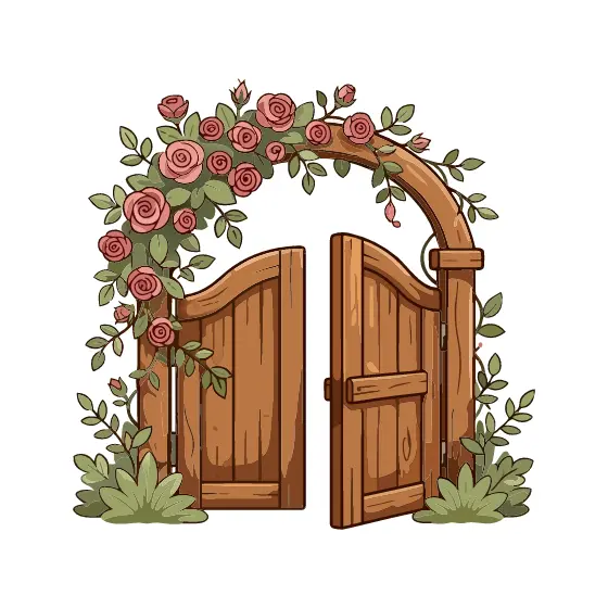 Wooden Garden Gate With Climbing Roses
