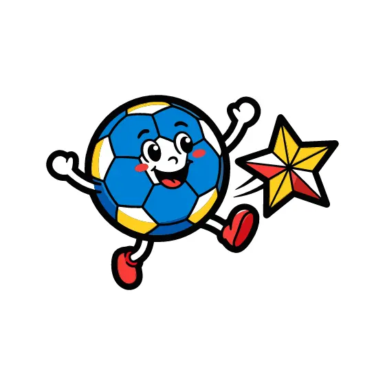 Blue Soccer Ball Mascot Kicking Star