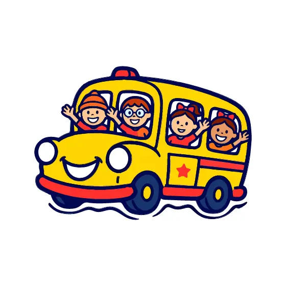Smiling Yellow Bus With Four Kids