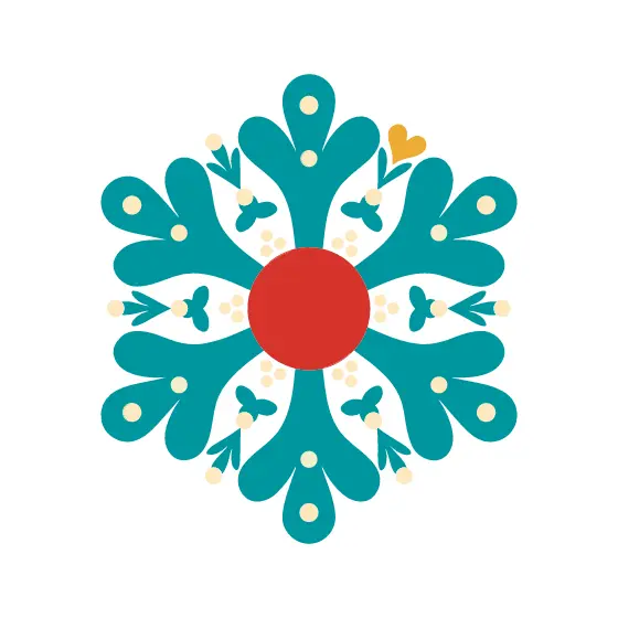 Teal Folk Snowflake With Red Center