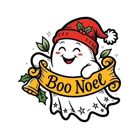 Festive Ghost With Holly and Bells
