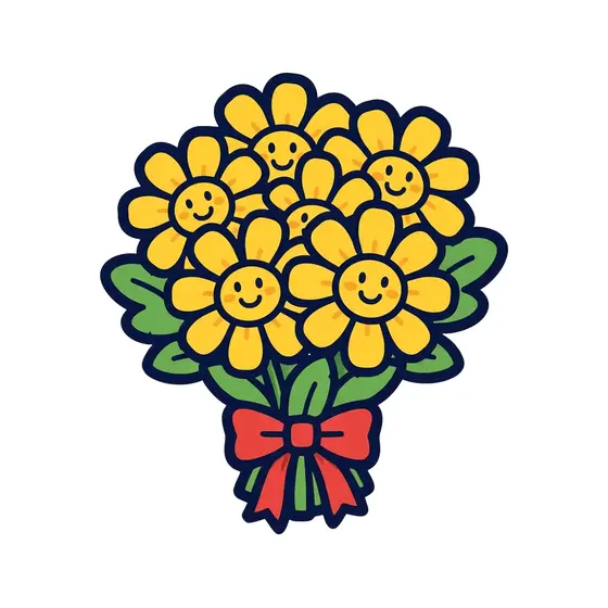 Smiling Yellow Daisy Bouquet With Red Bow
