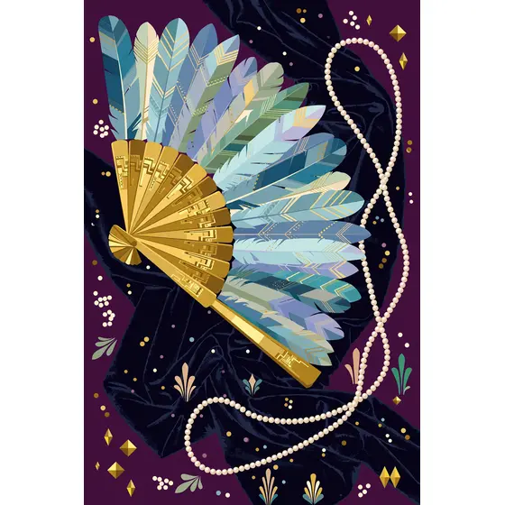 Art Deco Feather Fan With Pearls