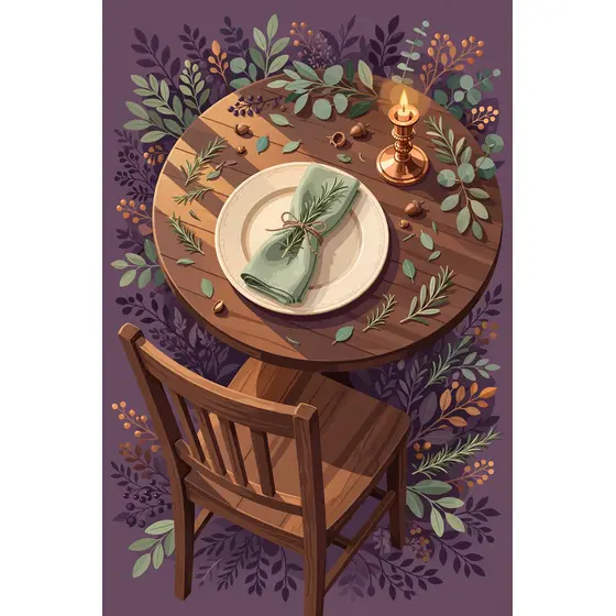 Rustic Table Setting With Candle and Rosemary