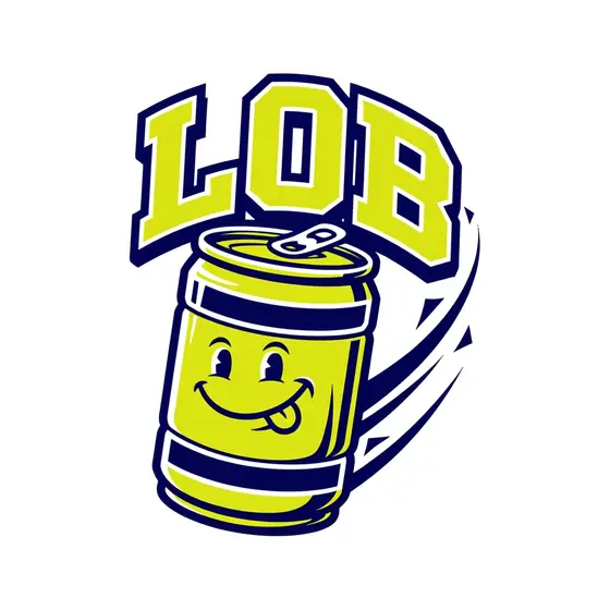 Tennis Can Mascot With Arched LOB Lettering