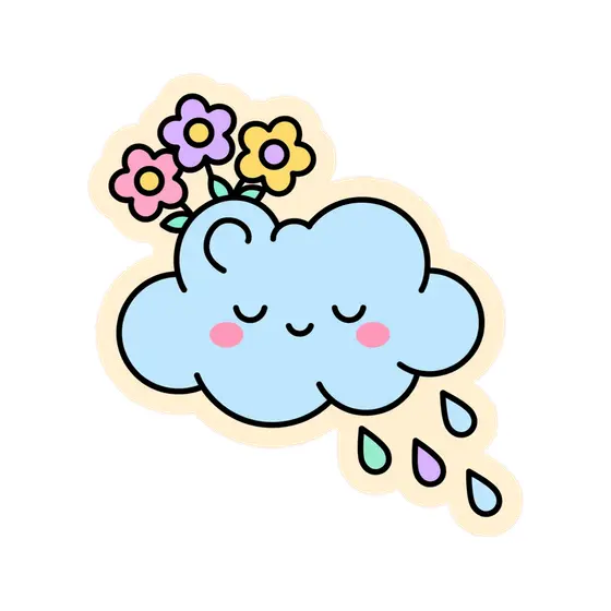 Blue Kawaii Cloud With Blossoms and Rain