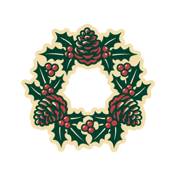 Round Pine Cone and Holly Wreath Sticker