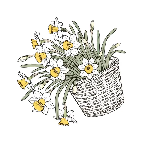 Wicker Basket Overflowing With Daffodils