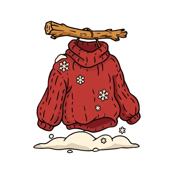 Red Knit Sweater Hanging with Snow